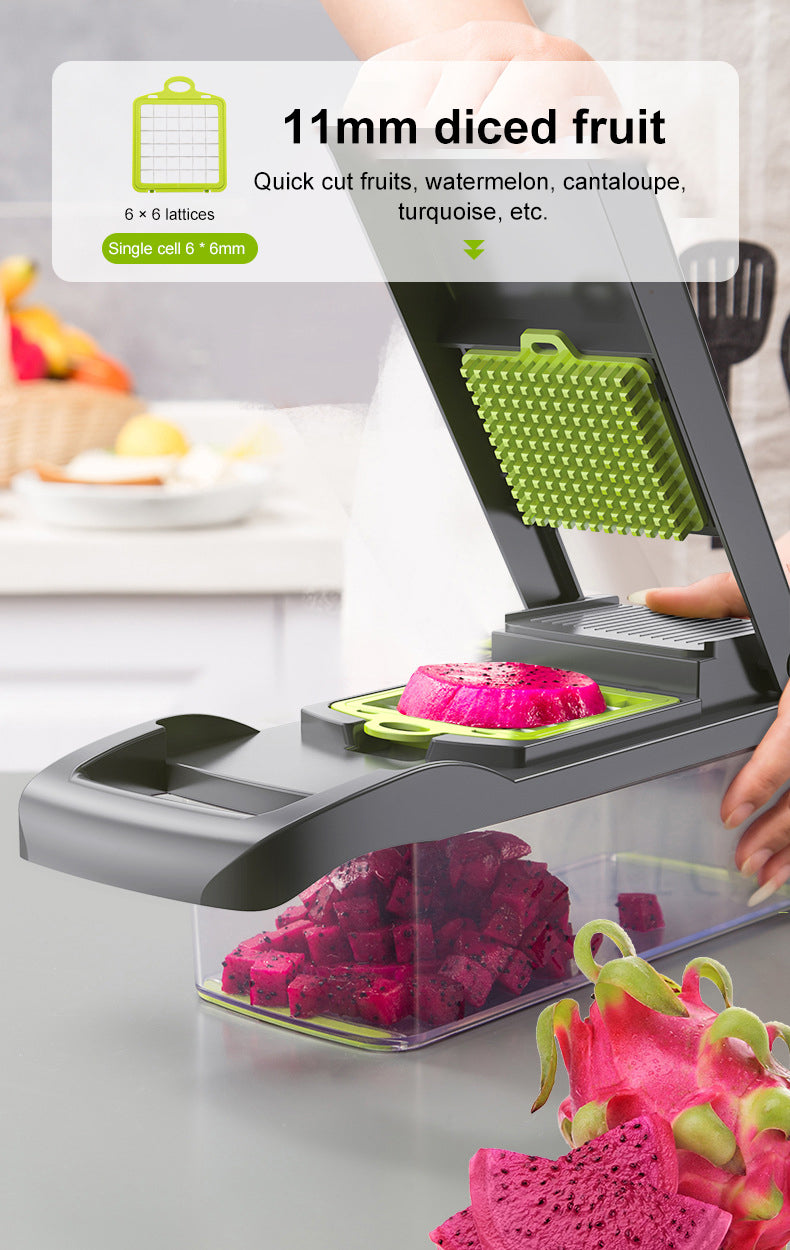 Vegetables Slicer 13 in 1 Multi-function Kitchen Tool - Slice, Dice, Shred, and Grate with Built-in Basket