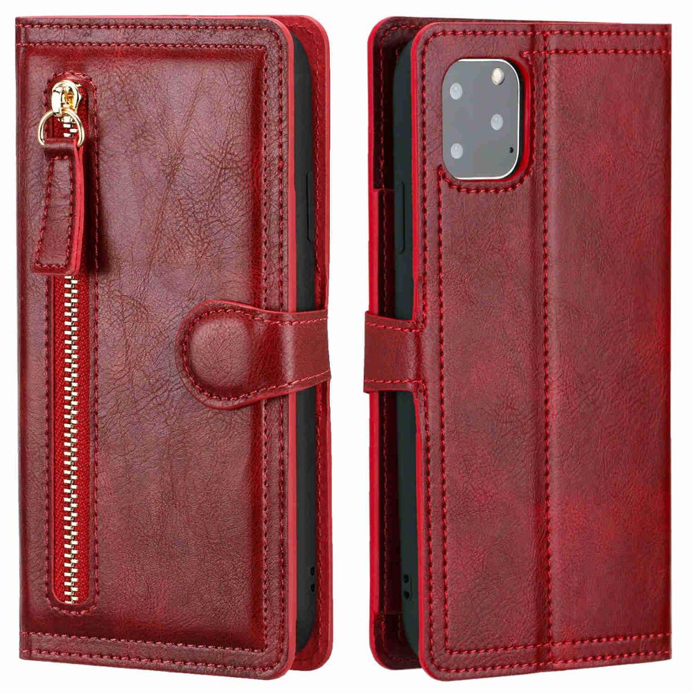 Luxury Leather Zipper Flip Wallet Case For iPhone 12 12Pro 12Pro Max Card Holder Stand Phone Cover