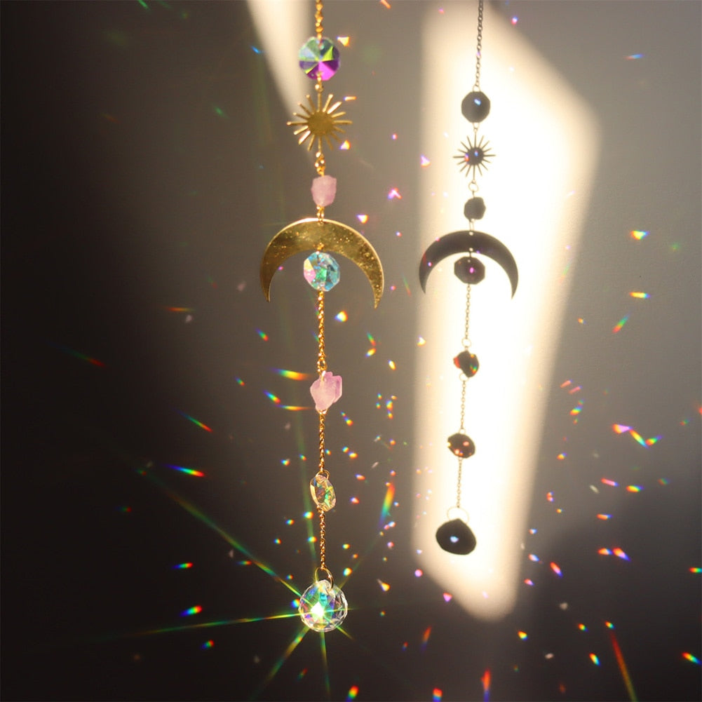 Crystal Sun Catcher Wind Chimes - Star, Moon, and Diamond Prisms for Captivating Rainbow Displays