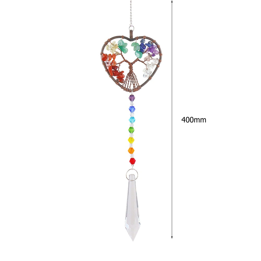 Hanging Crystal Windchimes - Handmade Life Tree Pendant Craft Chain for Window, Car, and Garden Decor