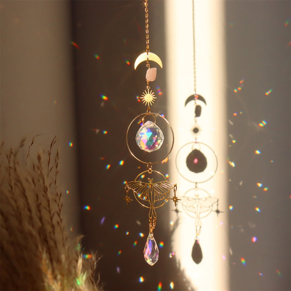 Crystal Sun Catcher Wind Chimes - Star, Moon, and Diamond Prisms for Captivating Rainbow Displays