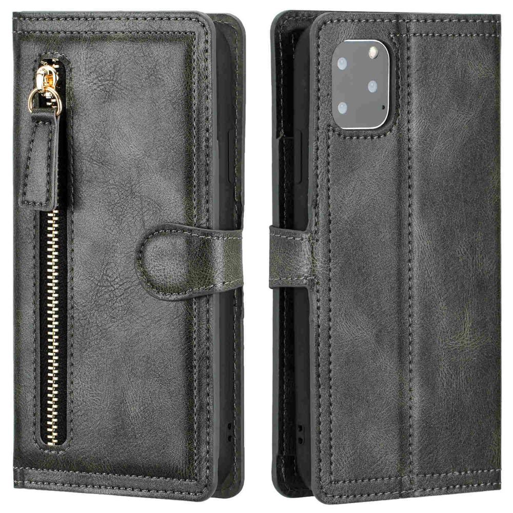 Luxury Leather Zipper Flip Wallet Case For iPhone 12 12Pro 12Pro Max Card Holder Stand Phone Cover