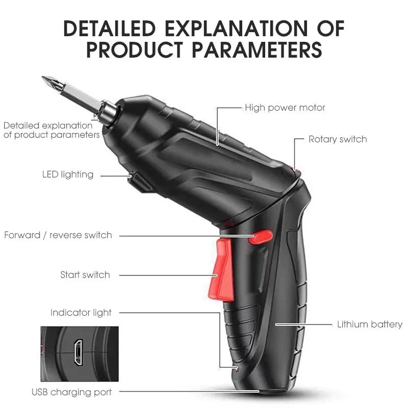 Cordless Screwdriver Set Mini Electric Drill Power Tool for Household Maintenance & Repair