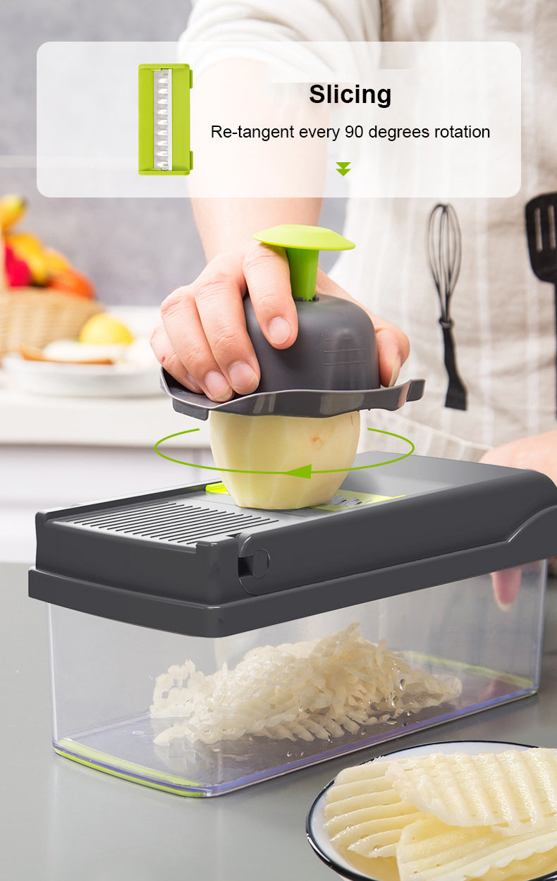 Vegetables Slicer 13 in 1 Multi-function Kitchen Tool - Slice, Dice, Shred, and Grate with Built-in Basket