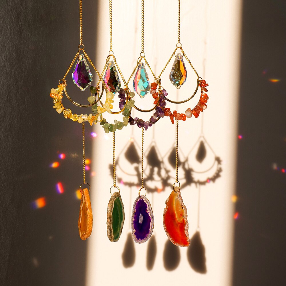 Natural Crystal Suncatcher Hanging Ornament - Radiate Love and Serenity