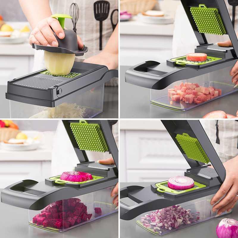 Vegetables Slicer 13 in 1 Multi-function Kitchen Tool - Slice, Dice, Shred, and Grate with Built-in Basket