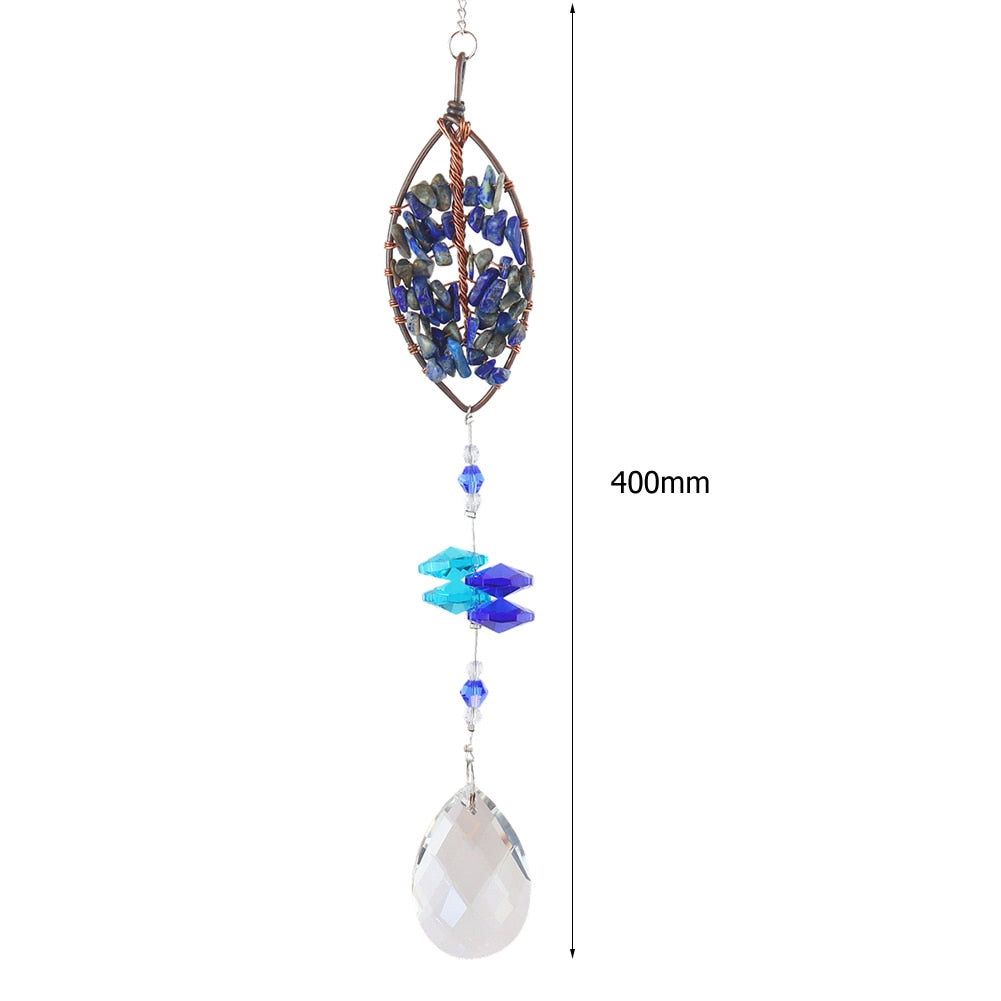 Hanging Crystal Windchimes - Handmade Life Tree Pendant Craft Chain for Window, Car, and Garden Decor