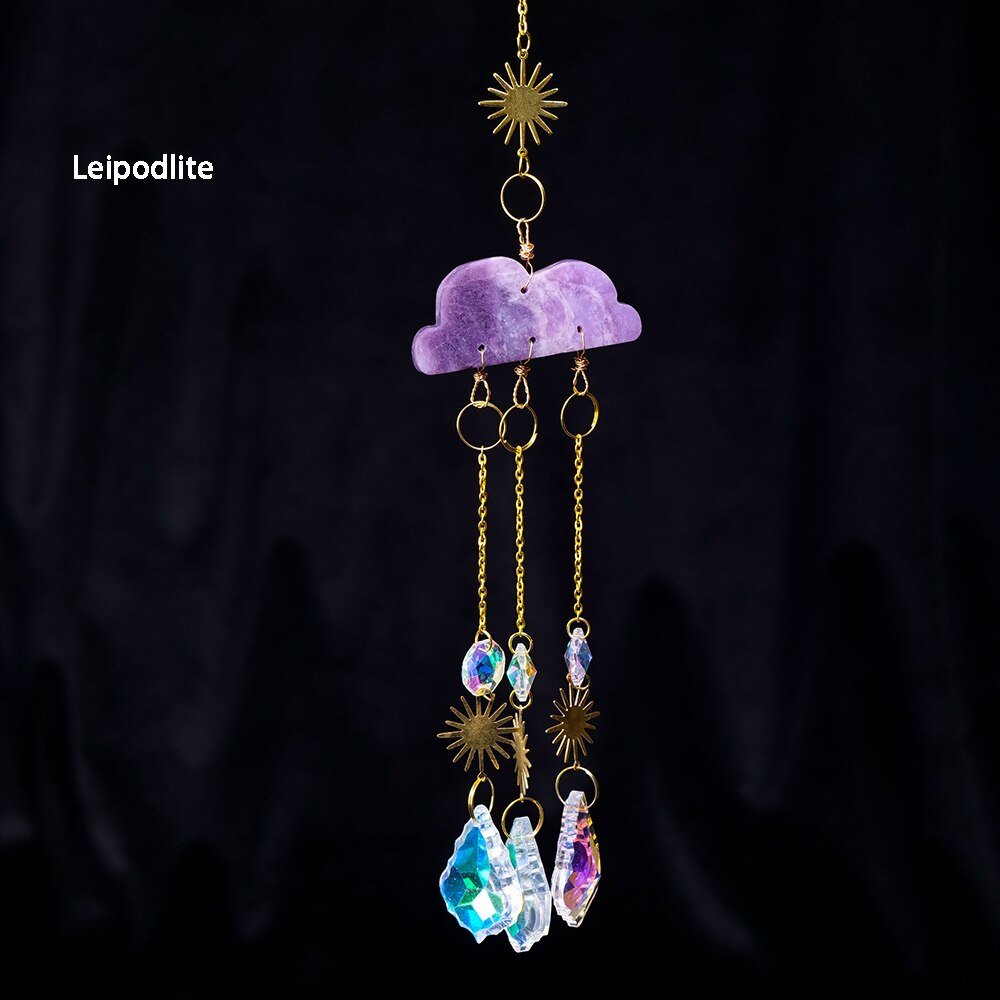 Natural Crystal Cherry Agate Lepidolite Sun Catcher Pendant - A Delicate Gem of Radiant Colors