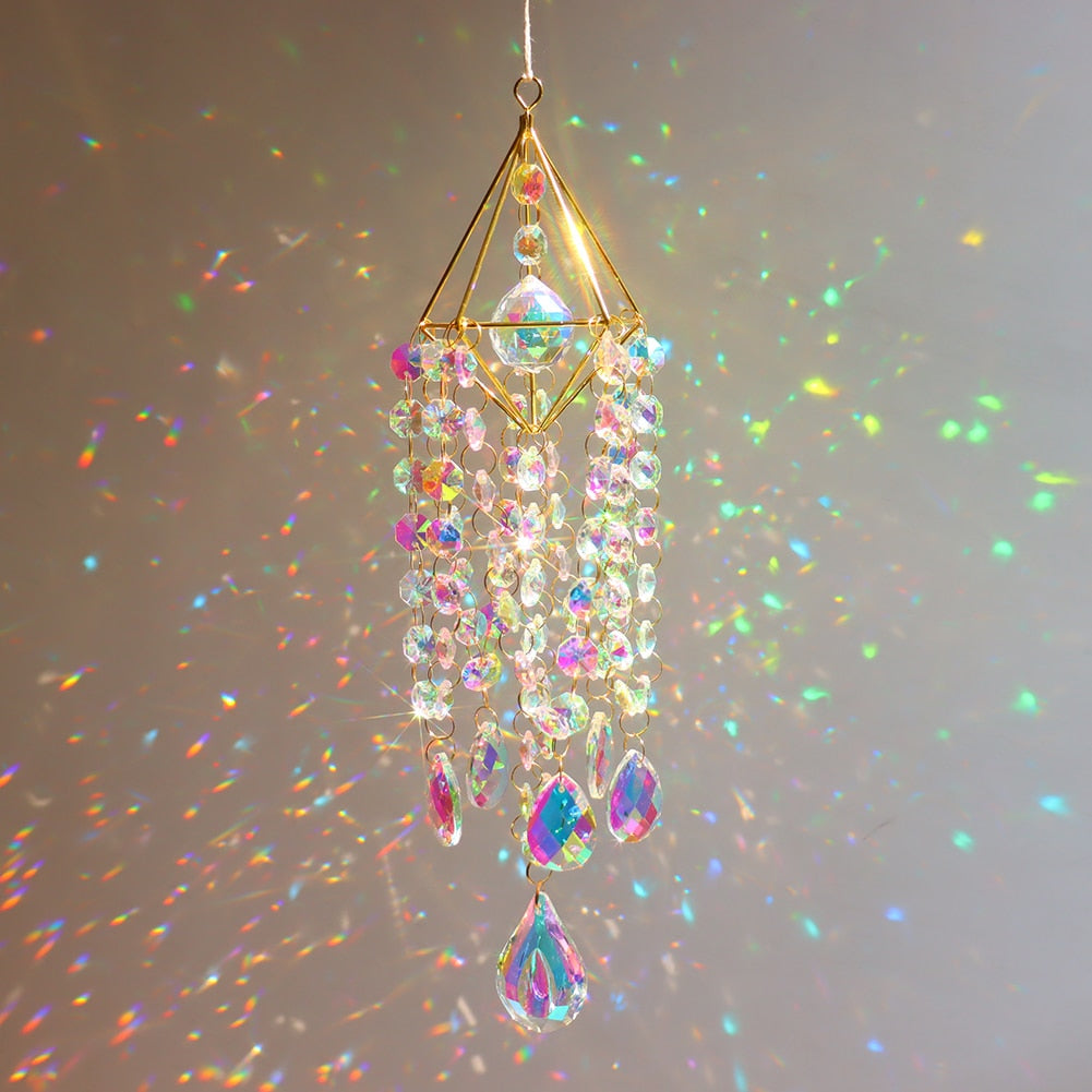 Crystal Wind Chimes Metal Hanging Prisms Rainbow Sun Catchers Home and Garden Decor