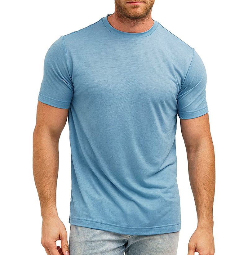 Ultra-Soft Merino Wool T-Shirt for Men: 100% Merino Wool Base Layer Shirt, 180G Breathable, Wicking, Anti-Odor, Fast Dry - USA Sizing