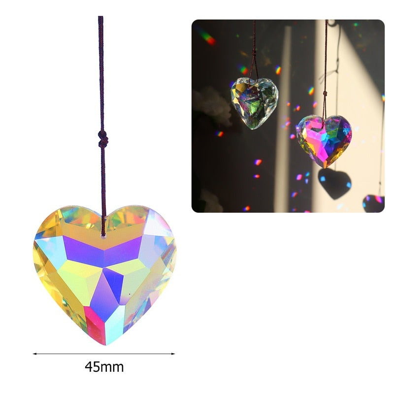 Love Heart Crystal Pendant Wind Chime - Radiate Love and Harmony with Sun Catchers and Rainbow ChaserChime