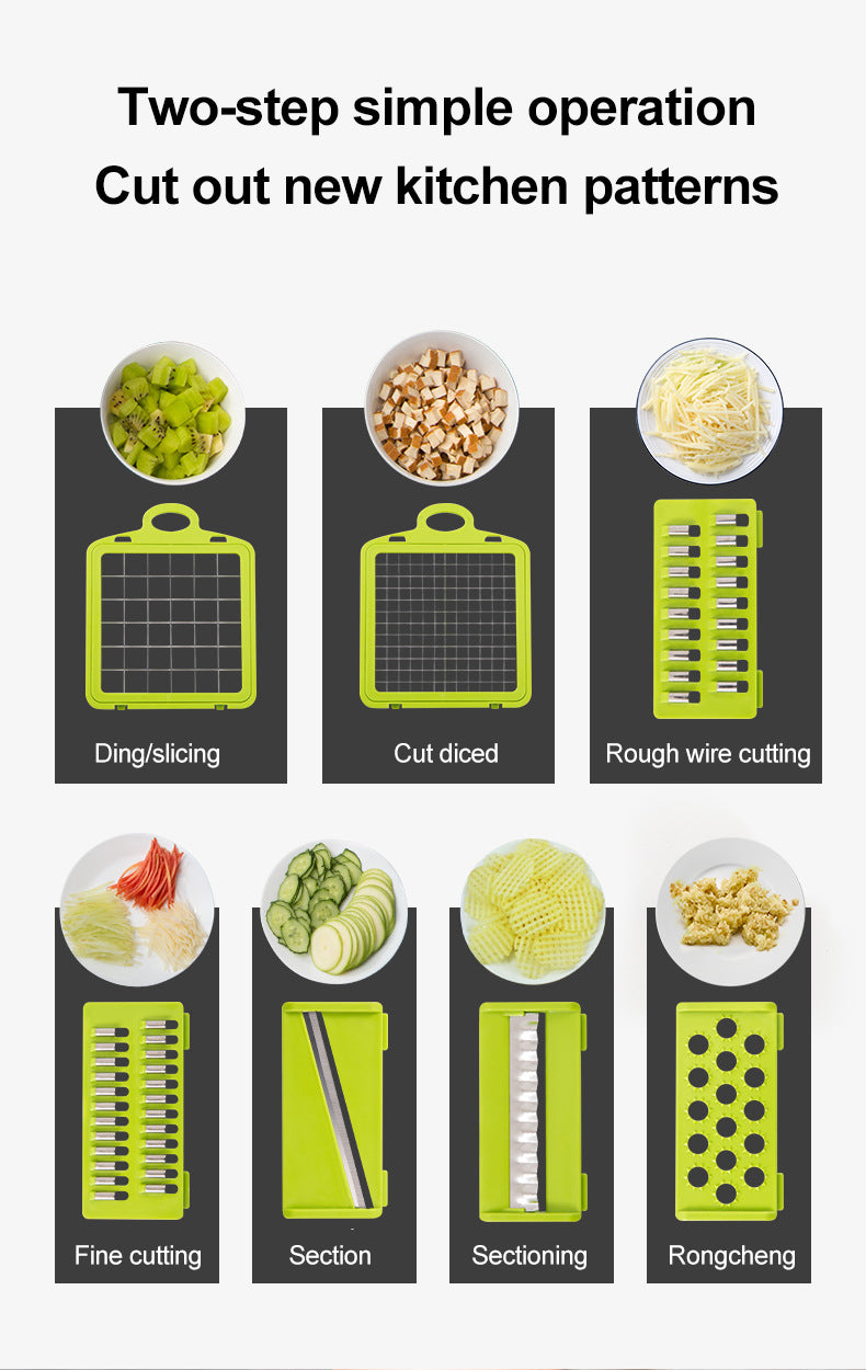 Vegetables Slicer 13 in 1 Multi-function Kitchen Tool - Slice, Dice, Shred, and Grate with Built-in Basket