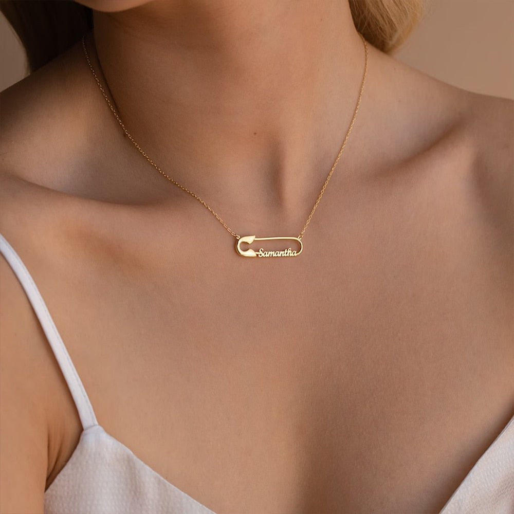 Personalized Double Name Paper Clip Pendant Necklace: Custom Gold Chains Stainless Steel Jewelry Gift for Women