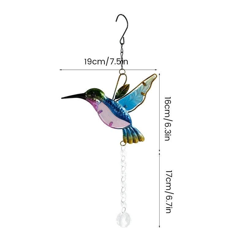 Colorful Crystal Sun Prisms Glass Chandelier Solar Hummingbird Wind Chimes - Vibrant Rainbow Hanging Catcher Ornaments