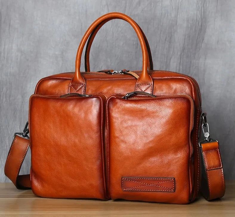 Handmade Retro Unique Leather Men's Briefcase Business Laptop Bag for Trendy Men