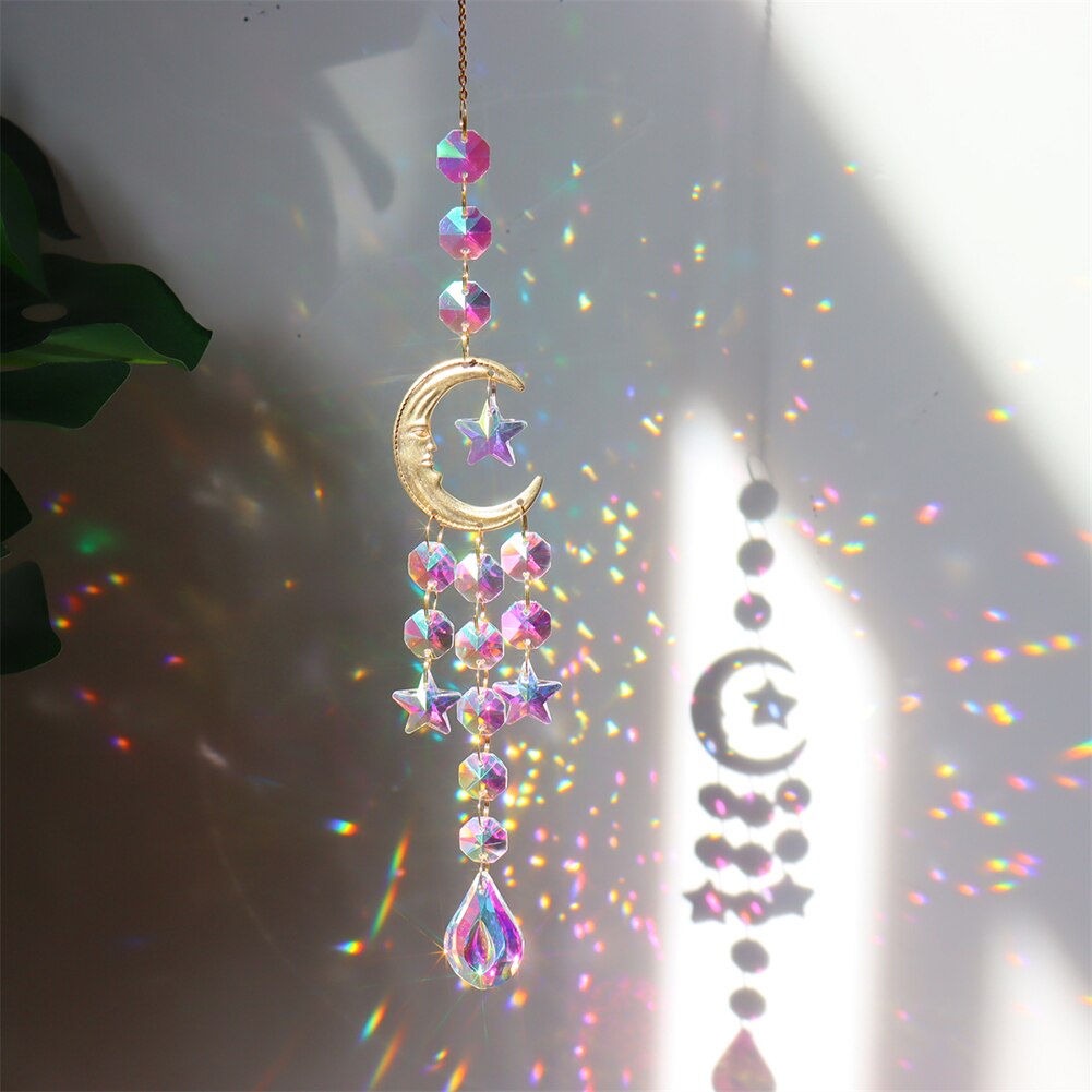 Crystal Sun Catcher Wind Chimes - Star, Moon, and Diamond Prisms for Captivating Rainbow Displays