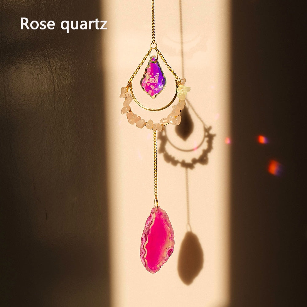 Natural Crystal Suncatcher Hanging Ornament - Radiate Love and Serenity