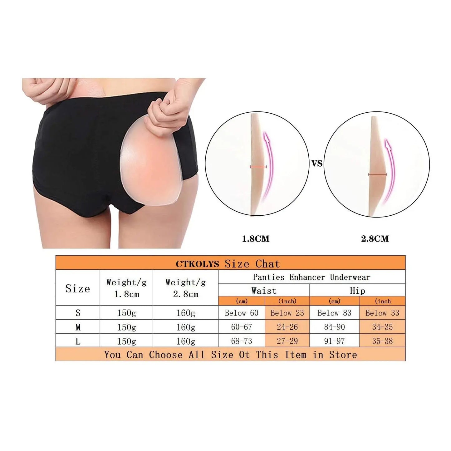 Silicone Butt Lifter Pads Removable Bottom Shaper and Seamless Shapewear 1 Pair