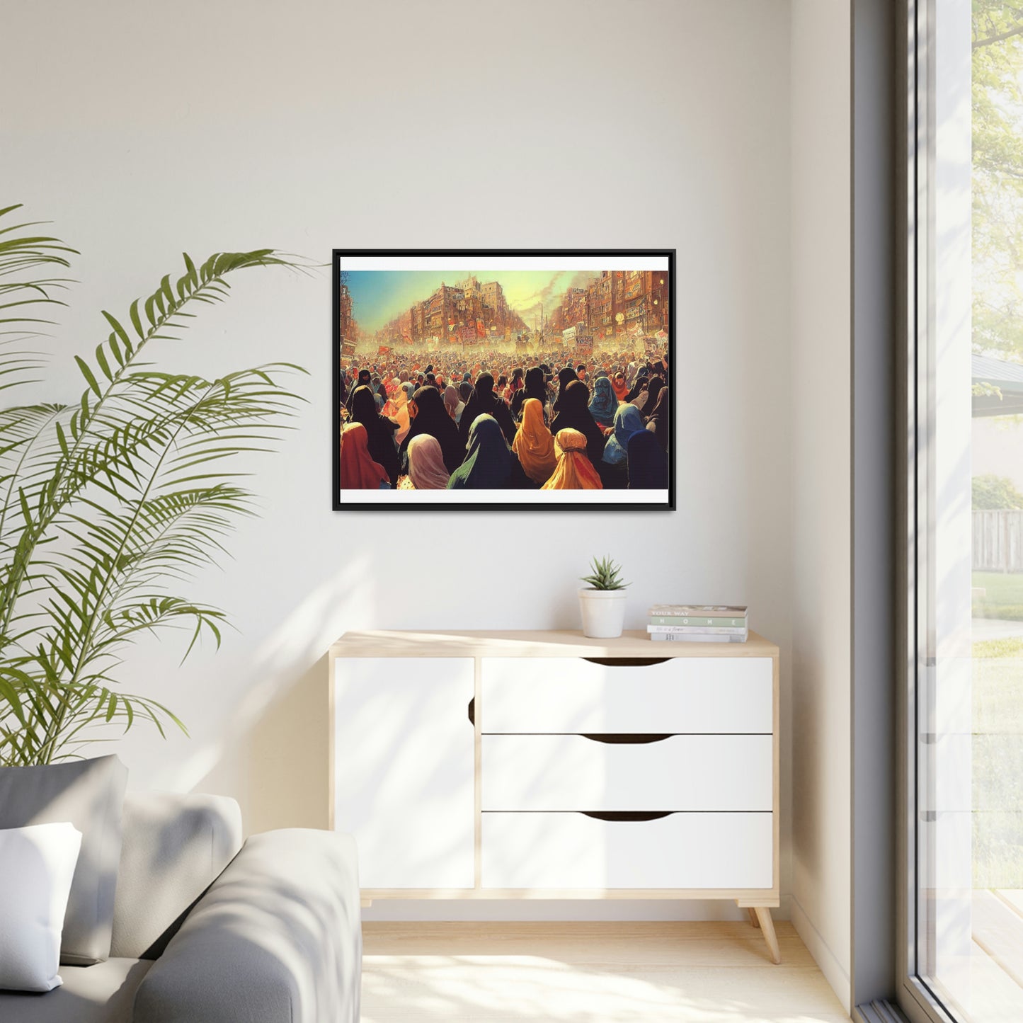 Framed canvas abstract illustration of women's freedom protests in iran Wall Art