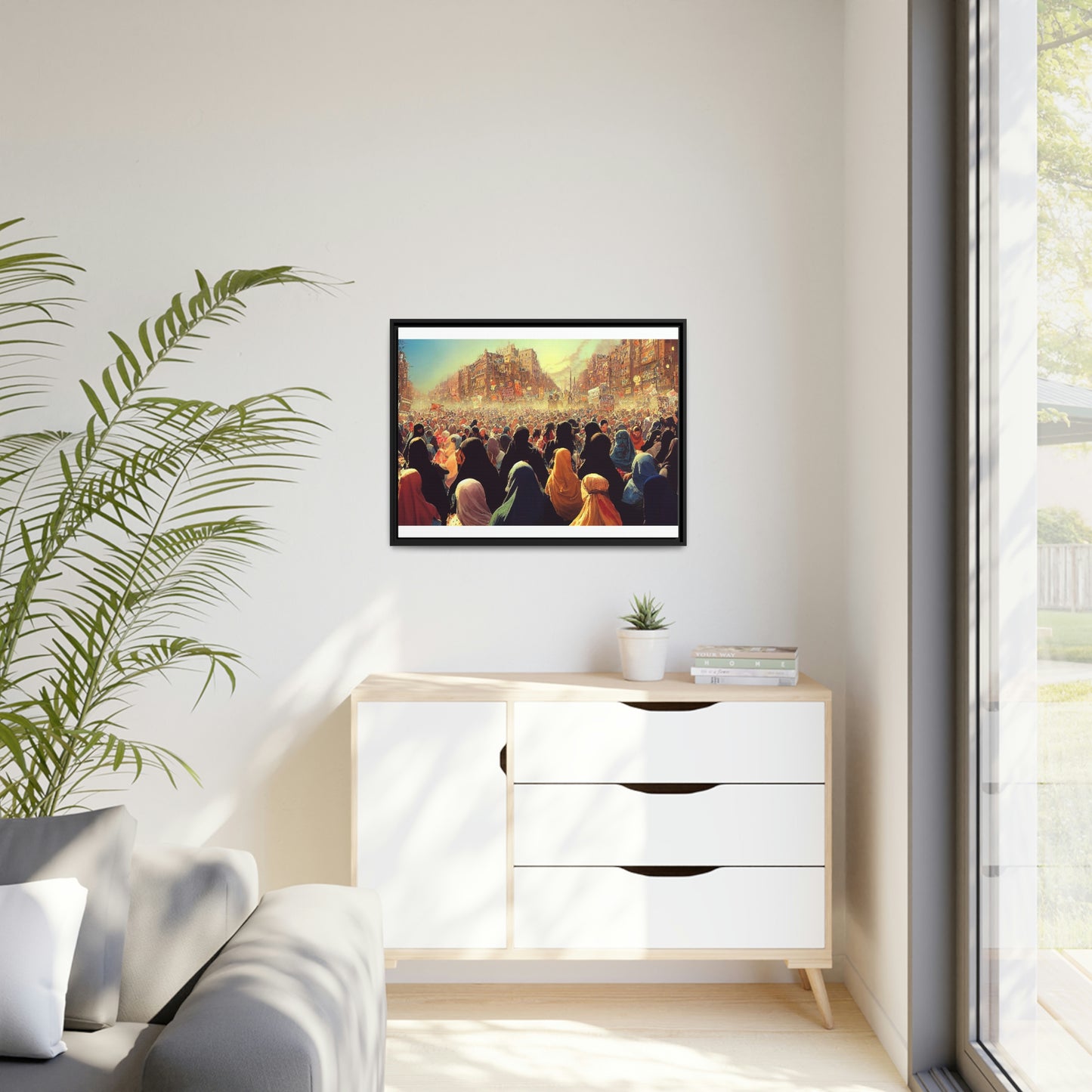 Framed canvas abstract illustration of women's freedom protests in iran Wall Art