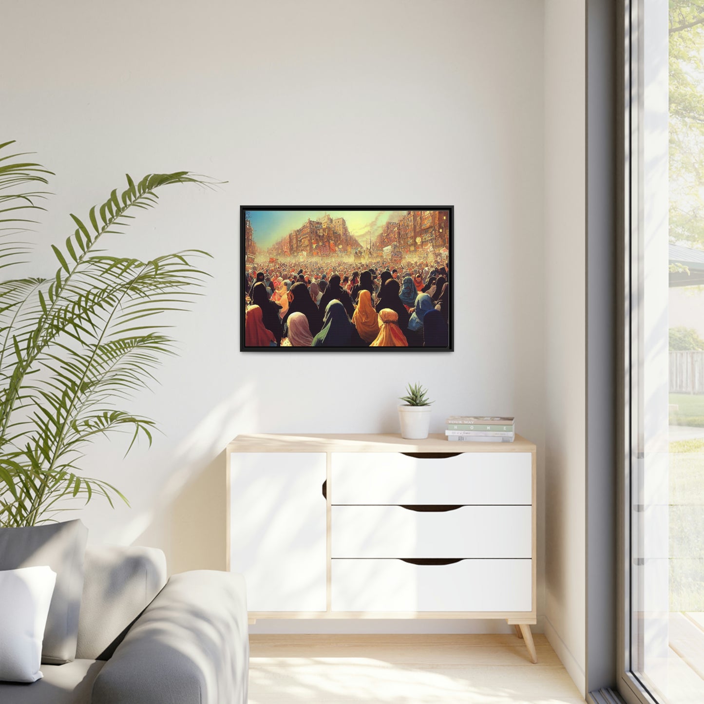 Framed canvas abstract illustration of women's freedom protests in iran Wall Art