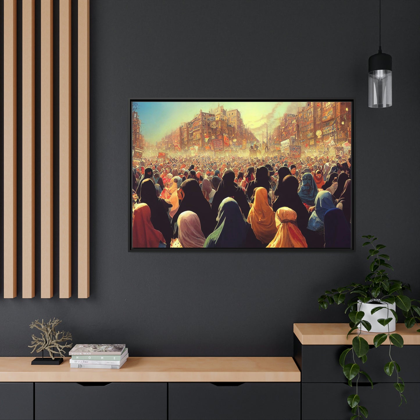 Framed canvas abstract illustration of women's freedom protests in iran Wall Art