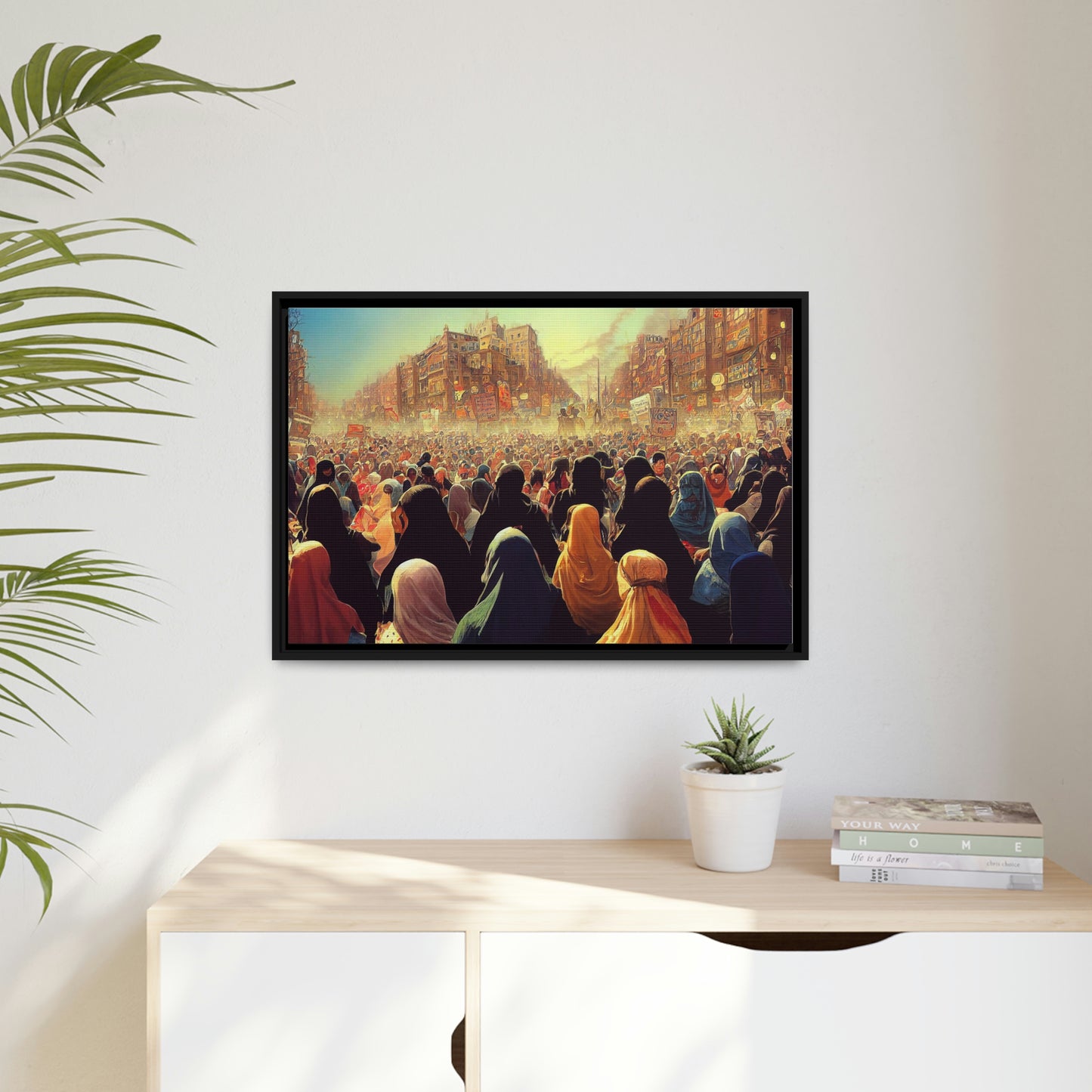 Framed canvas abstract illustration of women's freedom protests in iran Wall Art