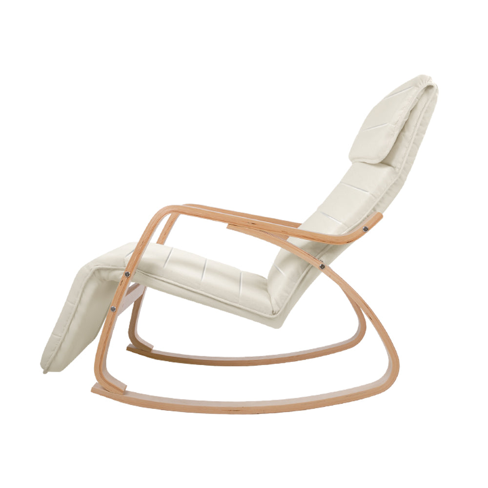 Artiss Fabric Rocking Armchair with Adjustable Footrest - Beige