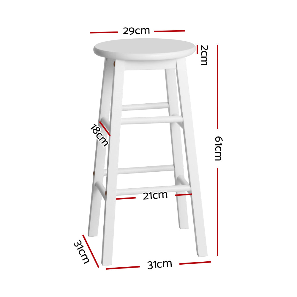 Artiss Set of 2 Beech Wood Backless Bar Stools - White