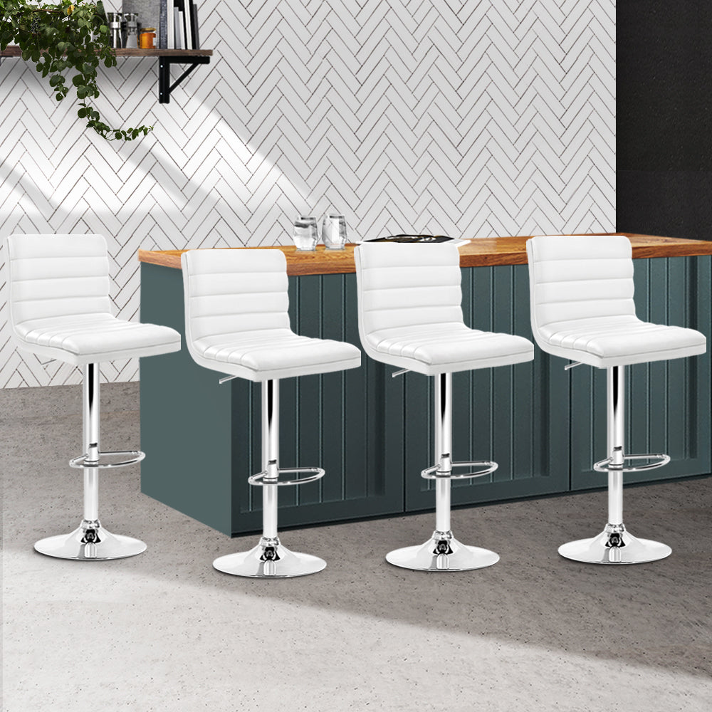 Artiss Set of 4 PU Leather Lined Pattern Bar Stools- White and Chrome