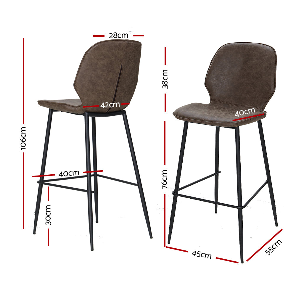 Artiss Set of 2 Bar Stools Kitchen Stool Barstool Dining Chairs Leather Brown Kingsley