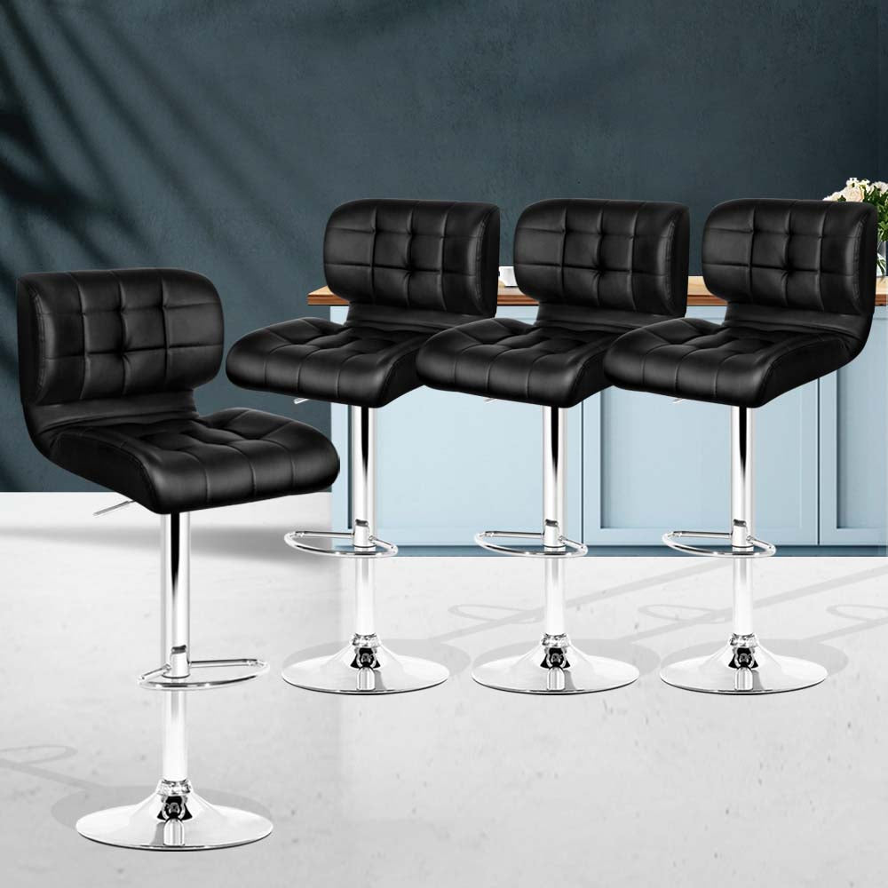 Artiss Set of 4 PU Leather Gas Lift Bar Stools - Black and Chrome