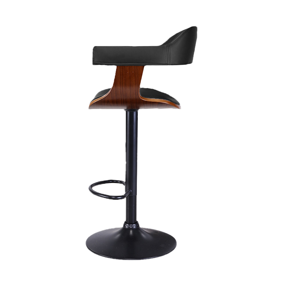 Artiss Bar Stool Curved Gas Lift PU Leather - Black and Wood