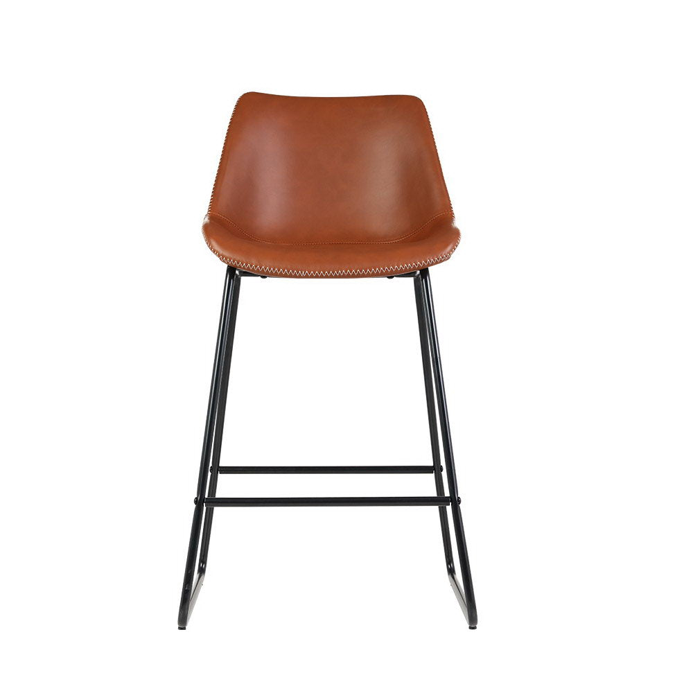 Set of 2 Bar Stools Kitchen Metal Bar Stool Dining Chairs PU Leather Brown