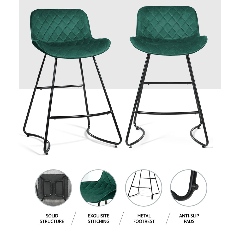 Artiss Set of 2 Bar Stools Kitchen Stool Chairs Chair Velvet Barstool Barstools Green