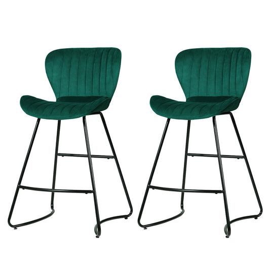 Artiss Bar Stools Kitchen Stool Velvet Dining Chairs Green Barstool Chair Metal