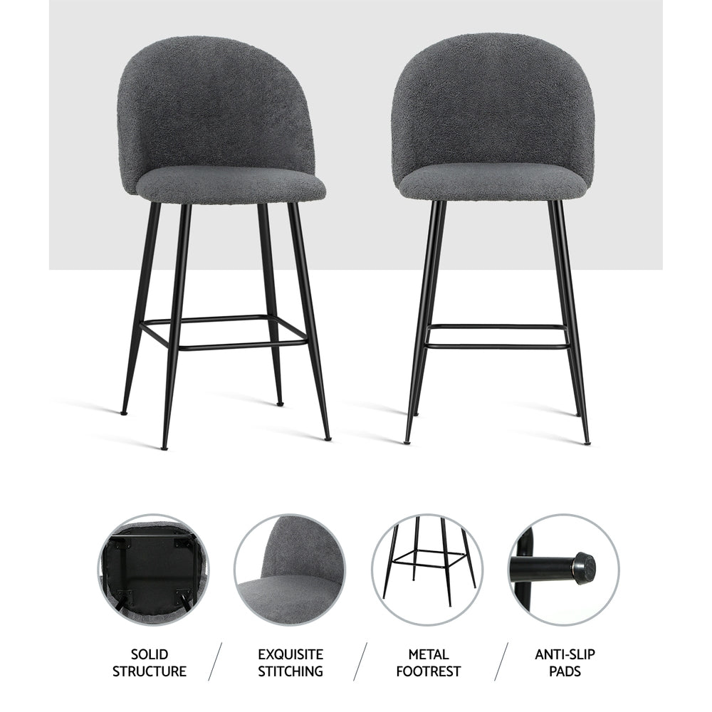 Artiss Set of 2 Bar Stools Kitchen Dining Chair Stool Chairs Sherpa Boucle Charcoal