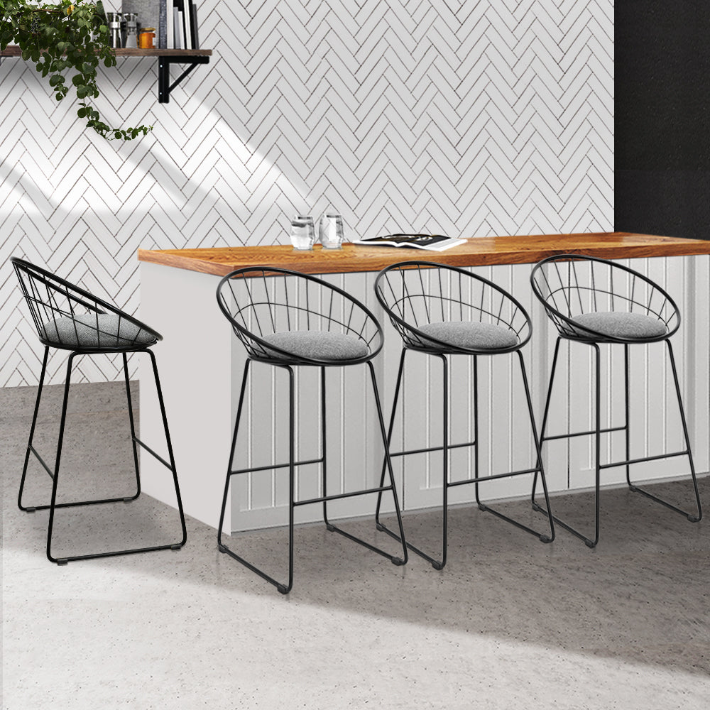 Artiss Set of 4 Bar Stools Steel Fabric - Grey and Black