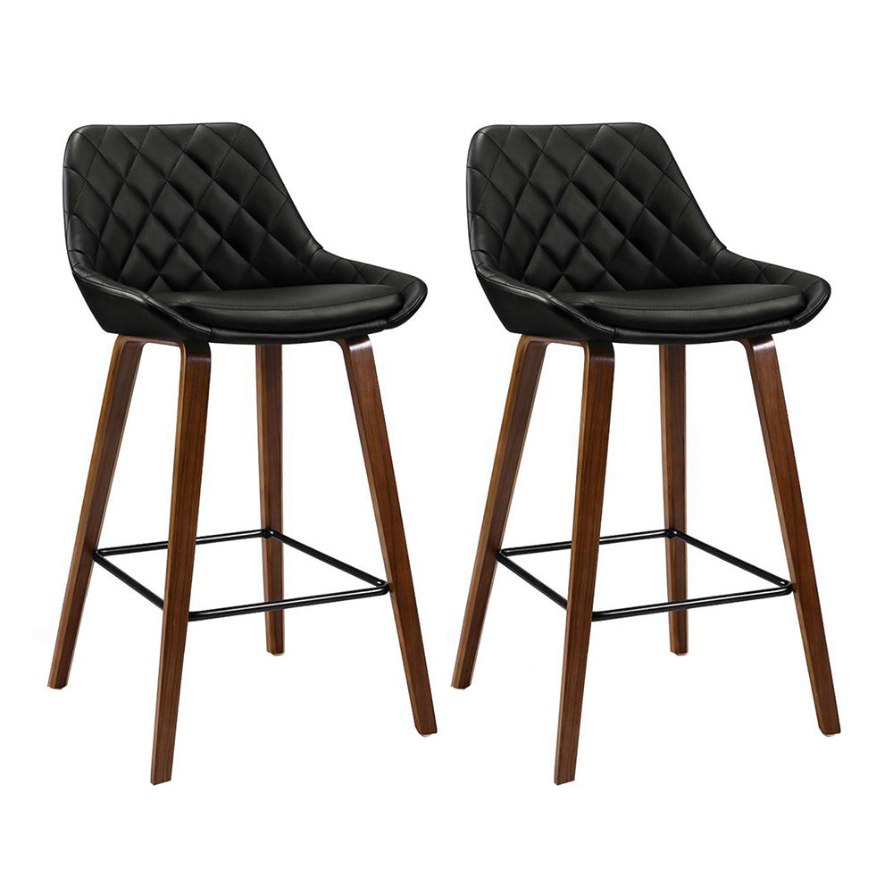 Artiss Set of 2 Bar Stools Bentwood PU Leather Diamond Pleat - Black