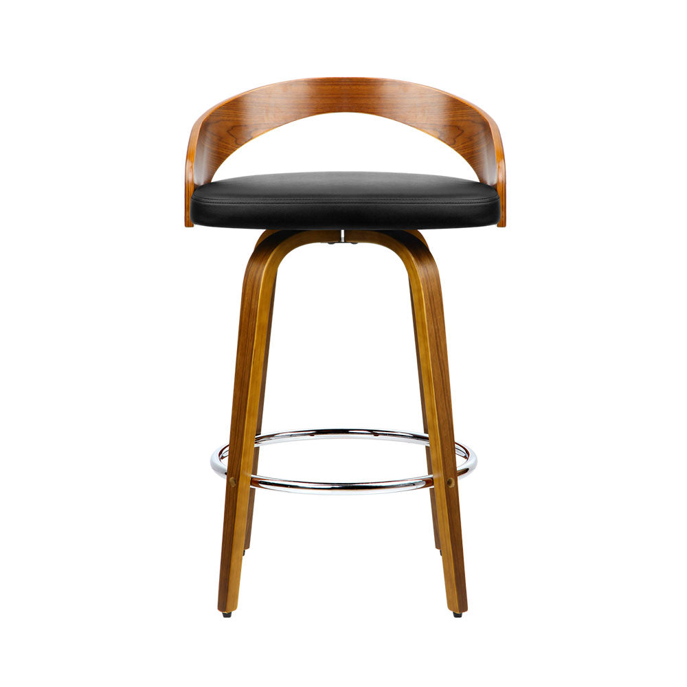 Artiss Set of 2 Walnut Wood Bar Stools - Black and Brown