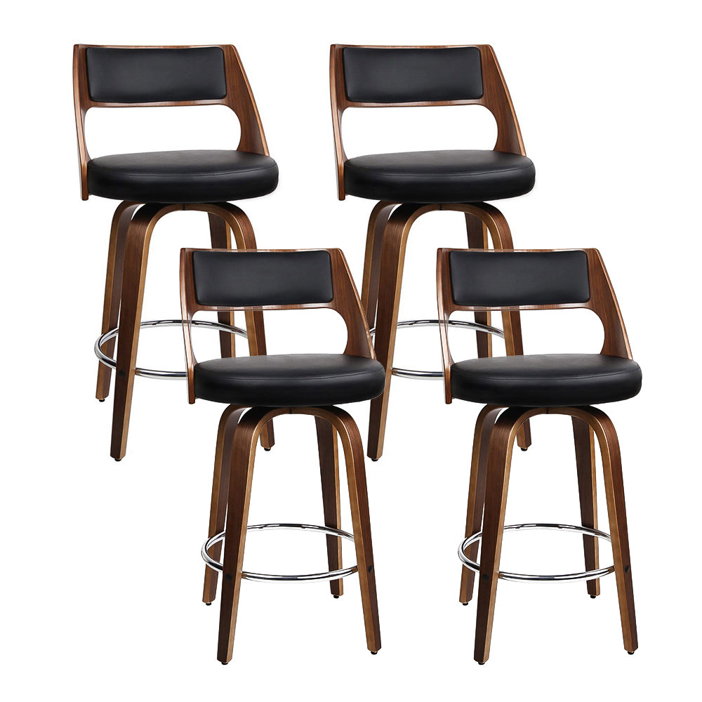 Artiss Set of 4 Wooden Bar Stools PU Leather - Black and Wood