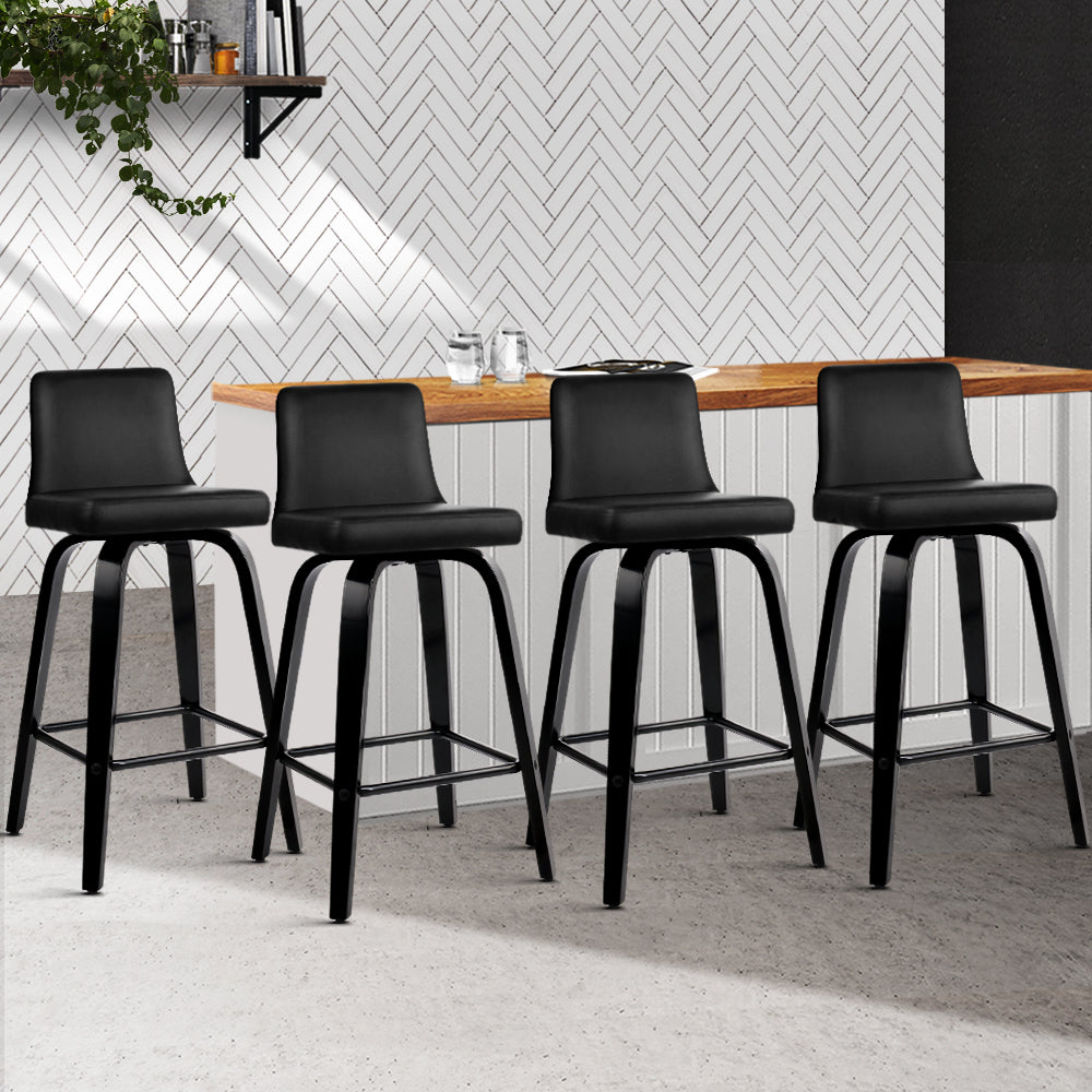 Artiss Set of 4 Wooden PU Leather Bar Stool - Black