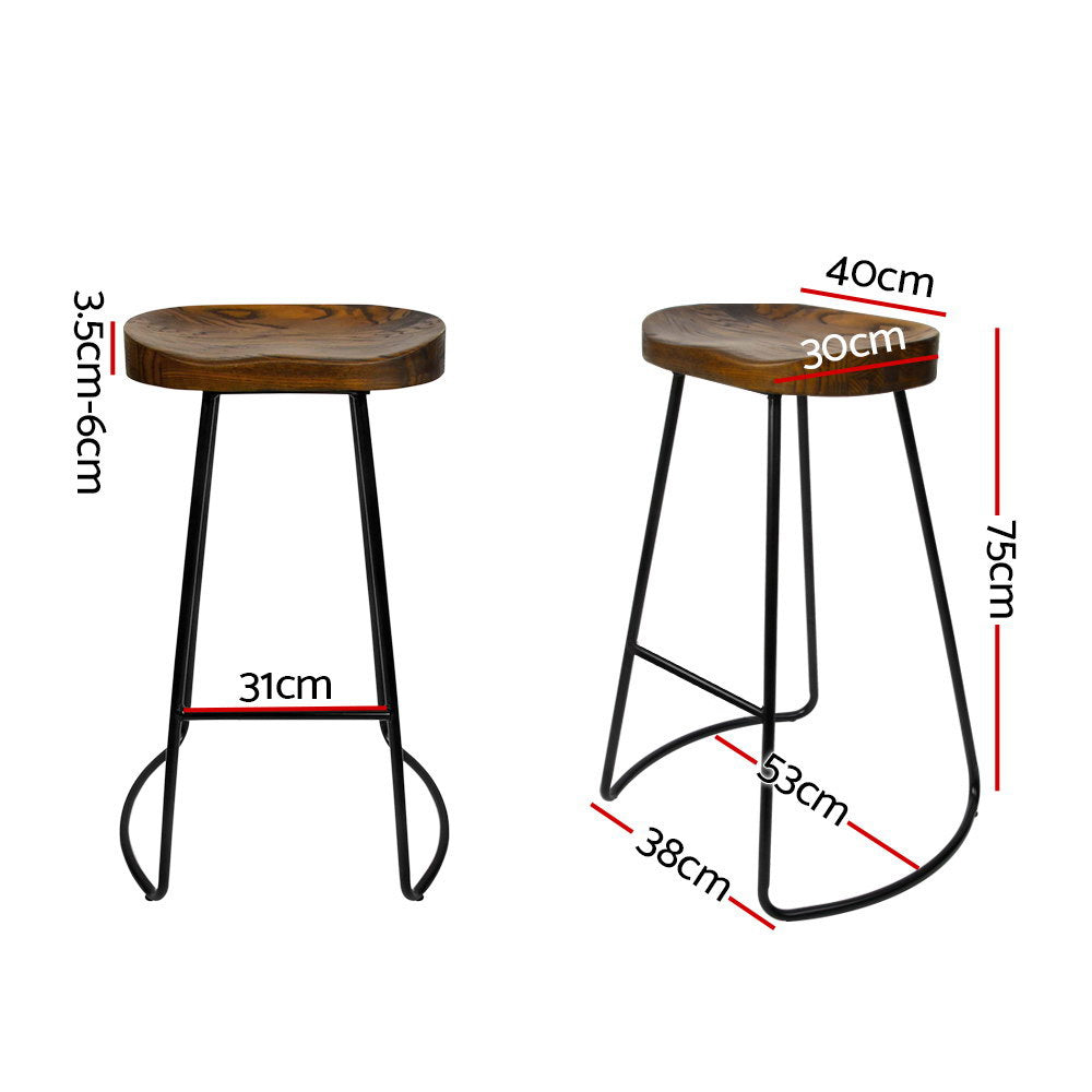 Set of 4 Elm Wood Backless Bar Stools 75cm