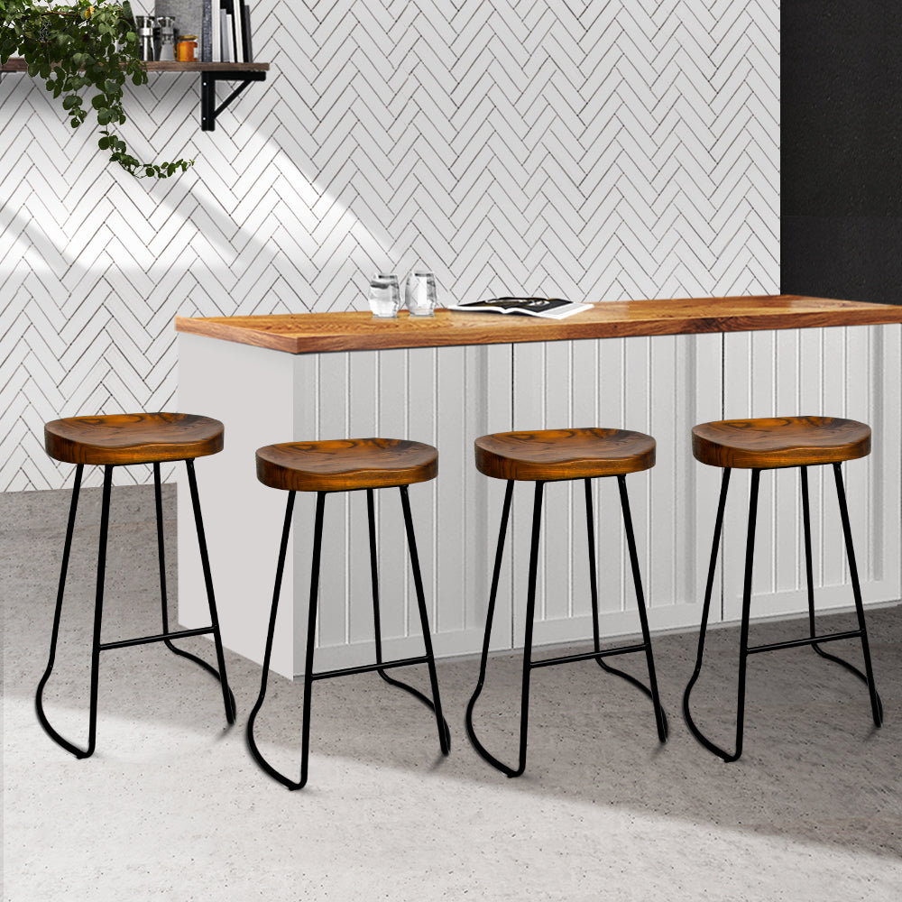 Set of 4 Elm Wood Backless Bar Stools 75cm