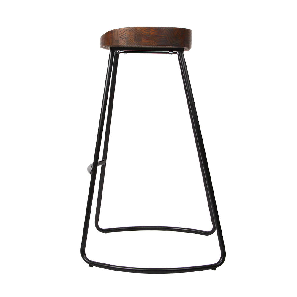 Artiss Set of 2 Elm Wood Backless Bar Stools 65cm - Black and Dark Natural