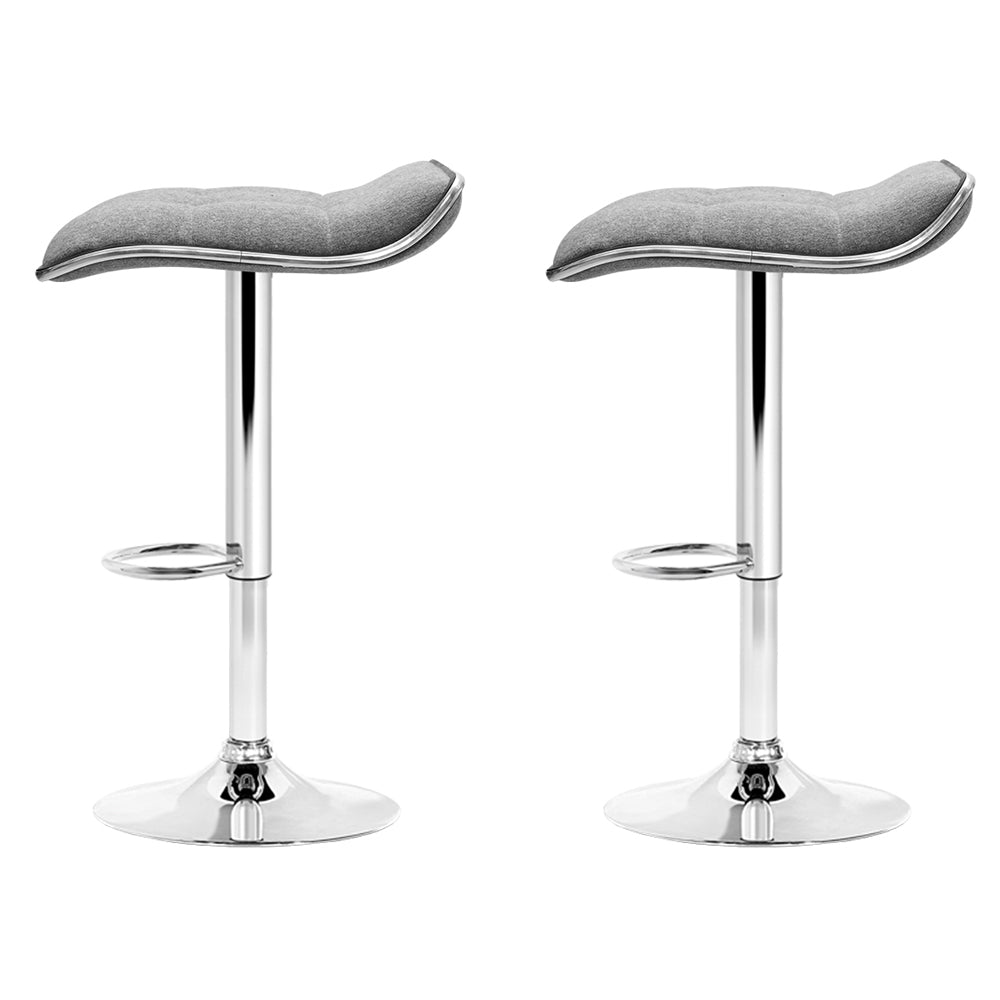 Artiss Set of 2 Fabric Bar Stools Swivel Bar Stools- Grey Chrome