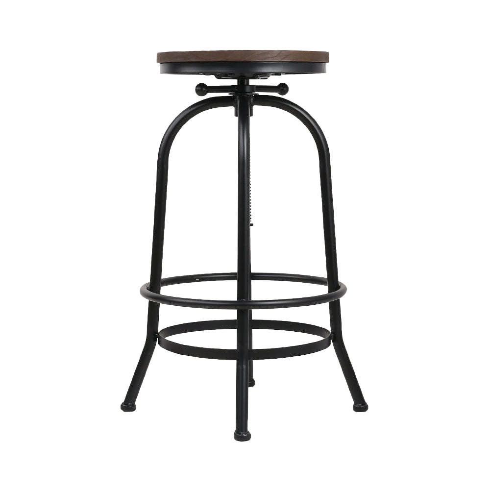 Artiss Bar Stool Industrial Round Seat Wood Metal - Black and Brown