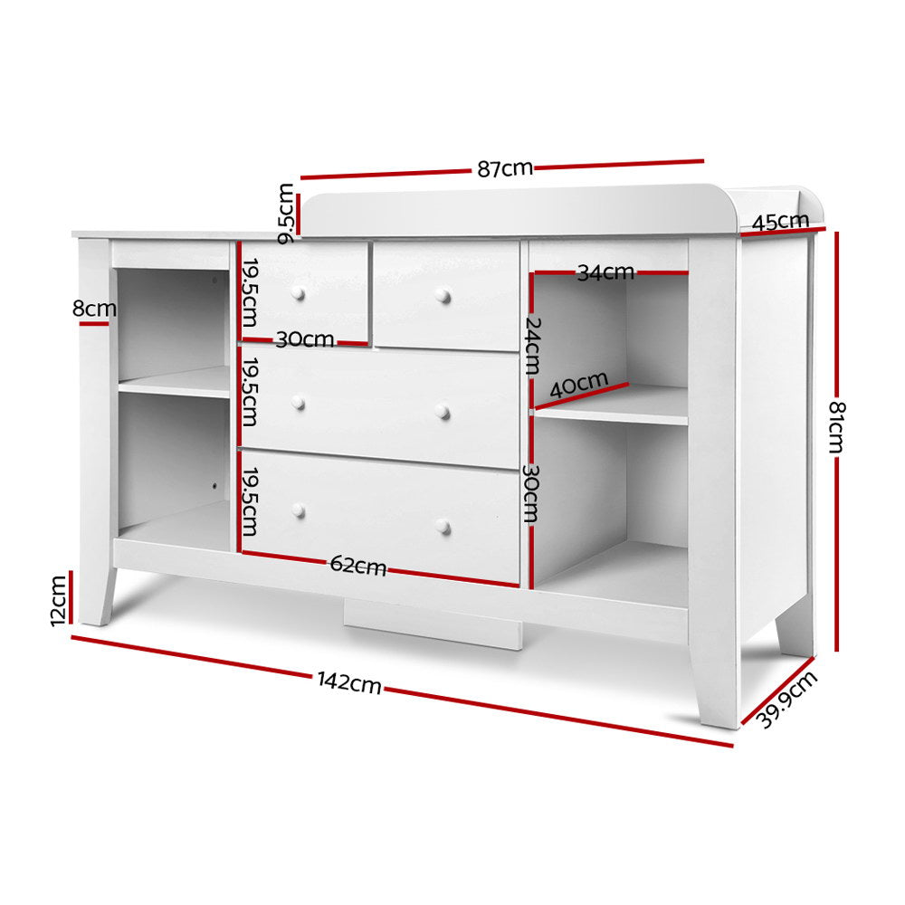 Keezi Baby Change Table Tall boy Drawers Dresser Chest Storage Cabinet White