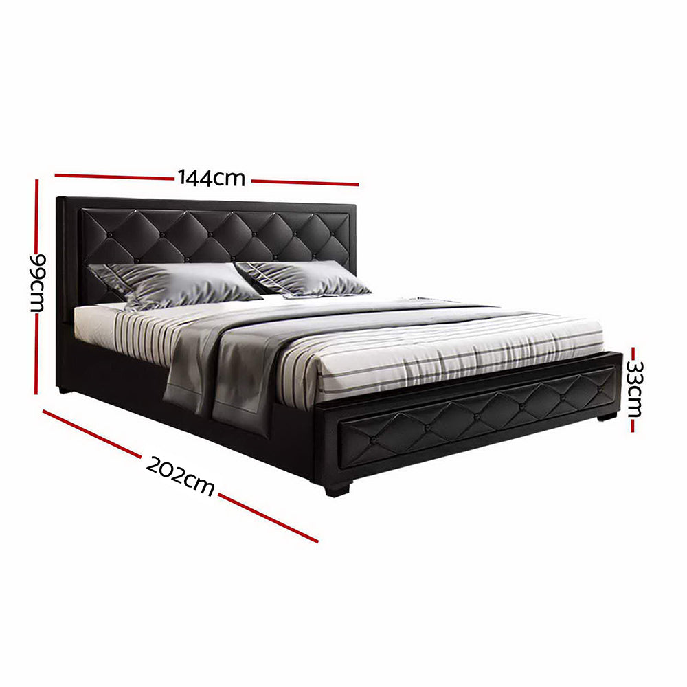 Bed Frame Double Size Gas Lift Base With Storage Black Leather