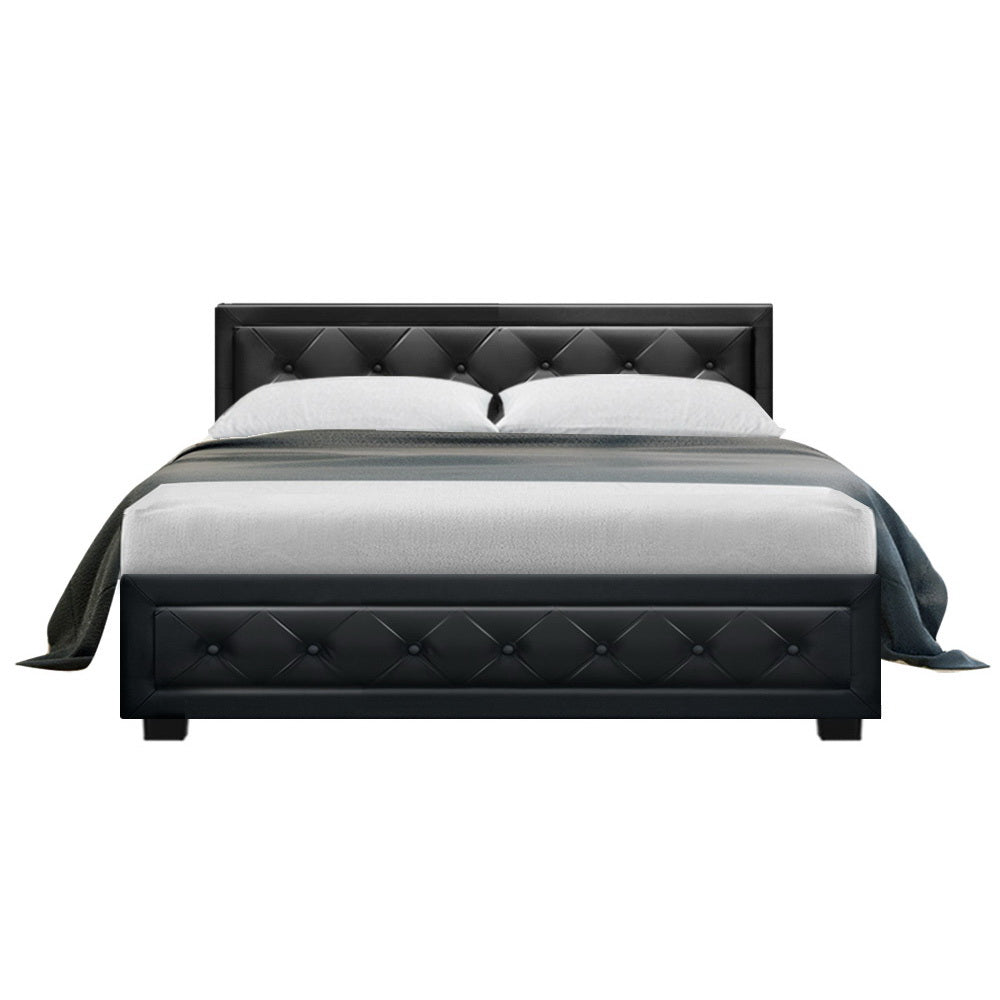 Bed Frame Double Size Gas Lift Base With Storage Black Leather